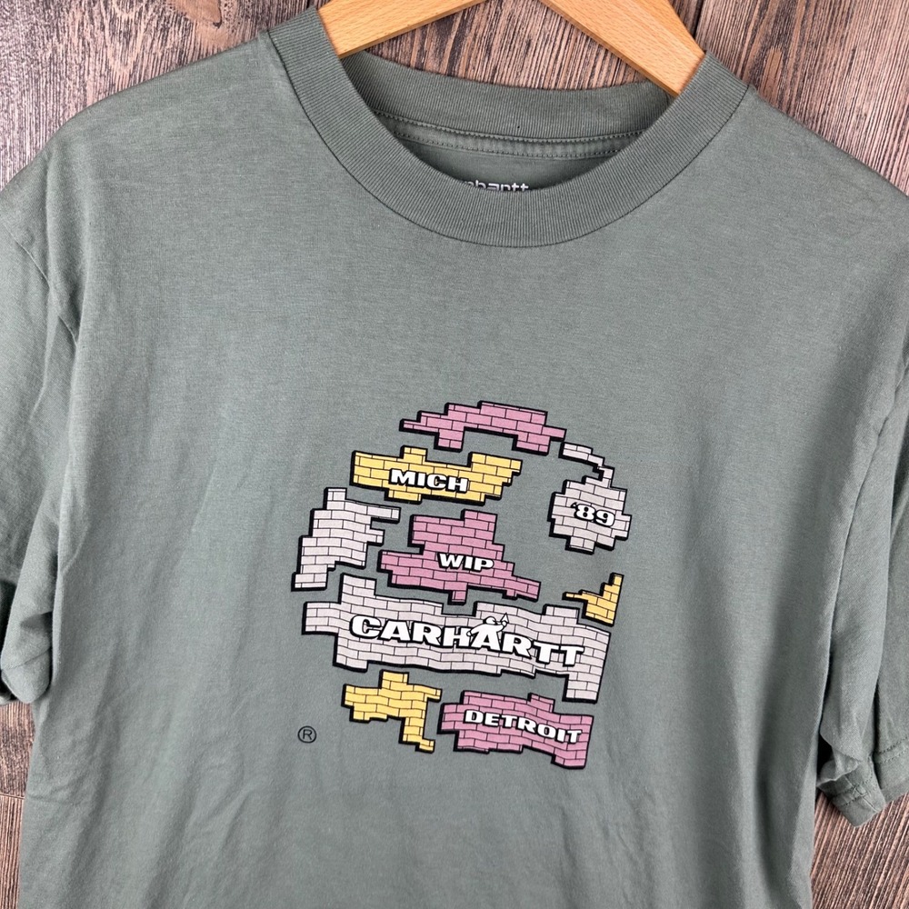 Carhartt WIP Mens T-Shirt Bricks Graffiti Green Organic Cotton Graphic Tee Large